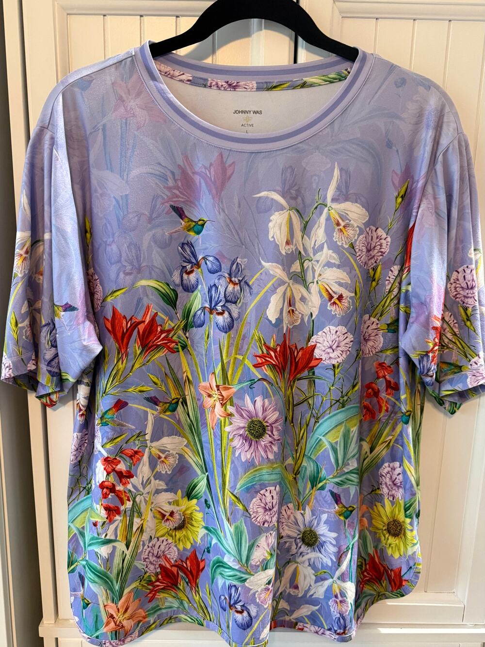 Johnny Was Bee Active  floral short-sleeve crop Daphne Purple Large EUC